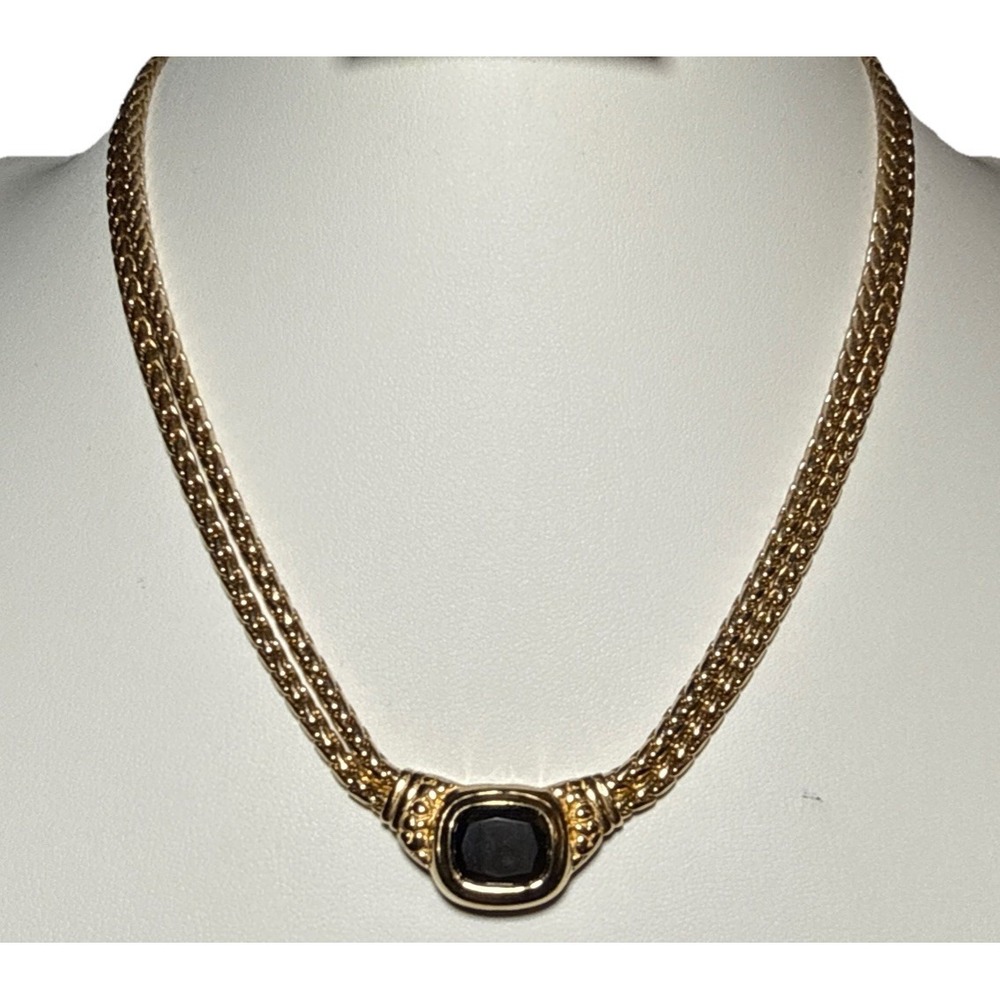 Vintage John Medeiros Nouveau Collection Gold Tone Black 2 Strand Necklace J21/6